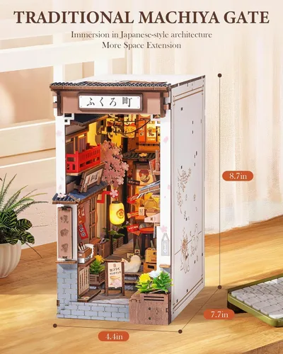 Miniatura 2 de Rolife Rincón de libro apto para principiantes de 3 a 4 horas, callejón de vinos Sakura con profundidad de espejo infinito, rompecabezas de madera
