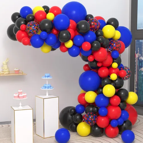 Miniatura 13 de Kit de arco de globos azul, amarillo y blanco, guirnalda de globos azul claro, verde azulado y amarillo blanco, globos azules y amarillos para Rojo