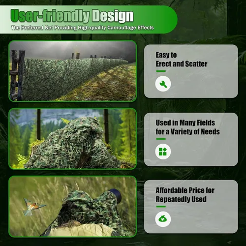Miniatura 6 de Red de camuflaje, 26 x 26 pies, diseño de camuflaje de bosque, camping, militar, caza, camuflaje para cubrir automóviles, observación de aves, stock