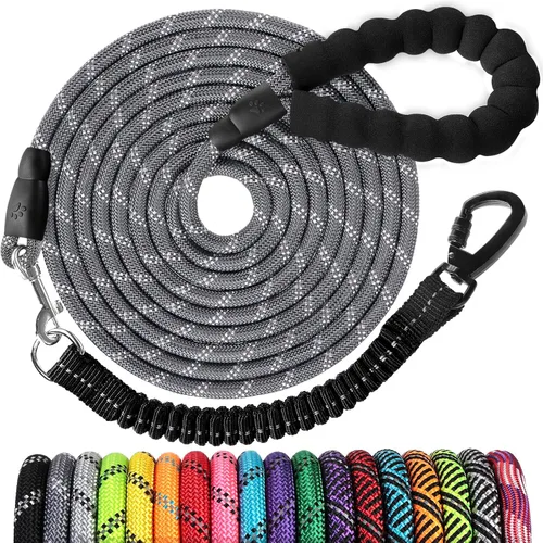 Miniatura 45 de Correa de perro de cuerda de 3 pies: correa resistente con gancho giratorio bloqueable, hilos reflectantes, bungee y asa acolchada - Correa