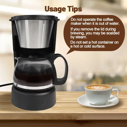 Miniatura 7 de Cafetera de goteo de 5 tazas de café antigoteo de un solo toque con jarra de filtro reutilizable, para mantener el calor, cuchara, cafetera