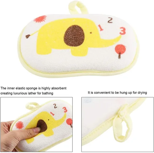 Miniatura 5 de Toalla para niños, lindo patrón de elefante bebé algodón cepillo de baño ducha toalla de baño esponja lavado frotamiento accesorio (amarillo)