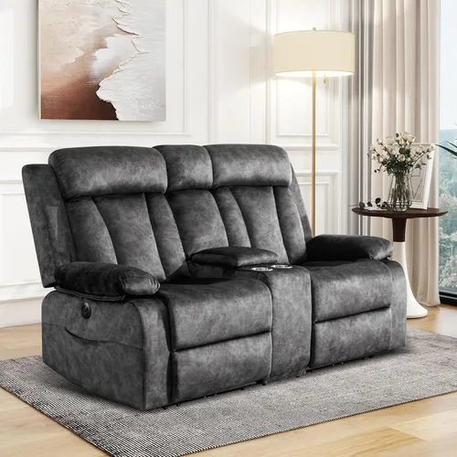 GUEAPY Sofá reclinable de dos plazas - Sofá reclinable de dos plazas con consola, sofá reclinable doble con calor y masaje, sofá reclinable Gris