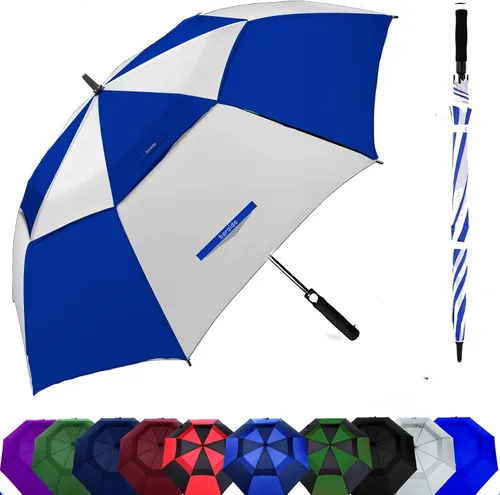Miniatura 26 de Paraguas de golf extragrande de 62, 68 y 72 pulgadas, con doble dosel ventilado, resistente al viento, impermeable, de apertura automática