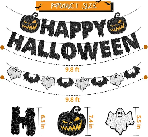 Miniatura 2 de Cartel de Feliz Halloween, guirnalda de papel para colgar, decoración de calabaza sangrienta, telón de fondo de fotos para pared, hogar, manto