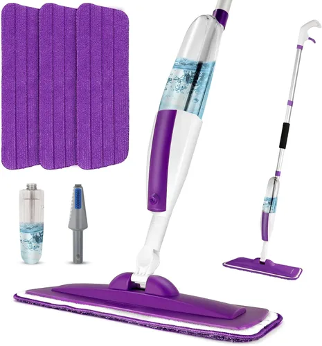 Miniatura 10 de Trapeadores para limpieza de suelos con rociador húmedo con botella recargable de 14 onzas y 2 almohadillas de microfibra lavables, uso doméstico