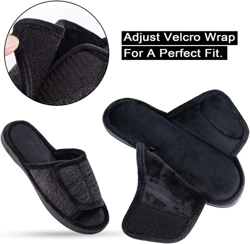 Miniatura 3 de DL Pantuflas ajustables de espuma viscoelástica para hombre, con punta abierta, cómodas para interiores y exteriores, acogedoras y transpirables