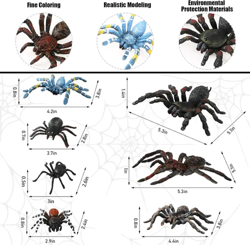 Miniatura 3 de Sumind 8 arañas falsas realistas, figuras de insectos de plástico realistas, arañas gigantes, modelo de acción para aprendizaje educativo