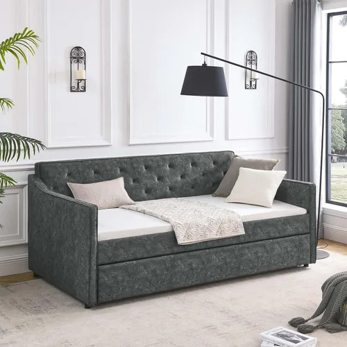 Miniatura 3 de Antetek Sofá cama con cama nido, tapizado en tela, tamaño twin, sofá cama diurno con punto de tracción, marco de sofá cama con cama nido twin
