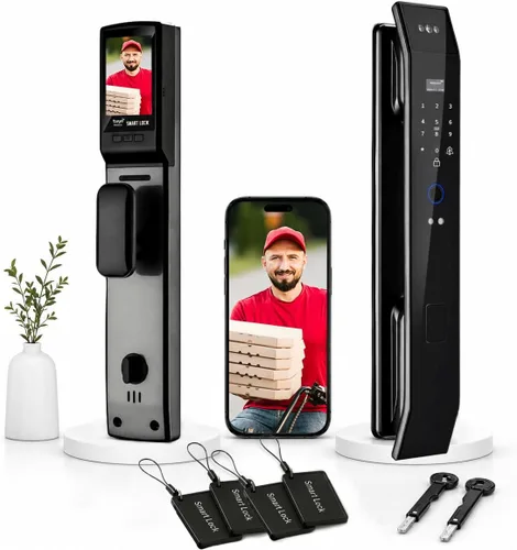 cerradura inteligente para puerta con reconocimiento facial 3D, huella dactilar, timbre de vídeo y intercomunicador, código de acceso, tarjeta IC,