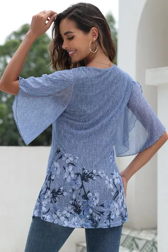 Miniatura 4 de Ninedaily Blusas de manga 34 para mujer, estilo casual, de doble capa, de malla, tipo túnica