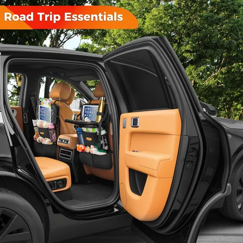 Miniatura 6 de SURDOCA Organizador de asiento trasero de coche con bandeja plegable para niños y adultos – NUEVO MODELO Almacenamiento de asiento con bolsillo