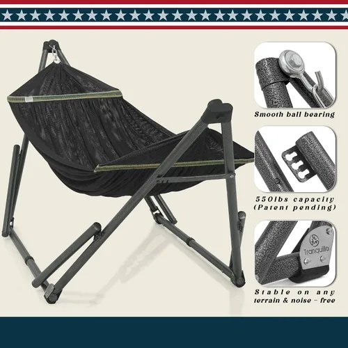 Miniatura 4 de Soporte de hamaca Tranquillo Uniki con garantía de 3 años, hamaca plegable instantánea de 30s con soporte, hamaca de camping con capacidad de 550 1.