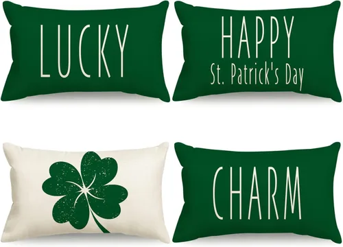Miniatura 8 de Juego de 4 fundas de almohada del Día de San Patricio de 16 x 16 pulgadas, decoraciones del día de San Patricio, diseño de trébol de la suerte
