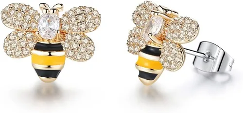 Pequeños aretes tipo dormilona para mujeres y niñas con circonita cúbica brillante con cristales bonitos para cartílago de abeja de abeja, piercings