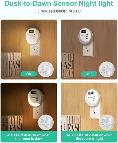 Miniatura 3 de Alitayee Luz nocturna LED, luces nocturnas enchufables a la pared, luz nocturna inteligente con sensor de luz nocturna con cargador USB C