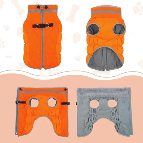 Miniatura 2 de Lelepet Abrigo cálido para perro, abrigo de invierno para perro, chaqueta impermeable para perros con arnés integrado reflectante para mascotas