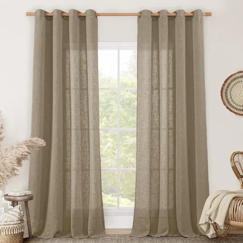Miniatura 75 de LAMIT Cortinas de lino sintético para dormitorio, paneles filtrantes de luz, cortinas de lino con protección de privacidad con ojales para ventanas