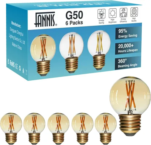 Miniatura 11 de Bombillas LED de globo G50 E26 de 6 unidades no regulables, bombilla Edison redonda pequeña de repuesto G16.5 equivalente a 15 W 20 W, luz cálida