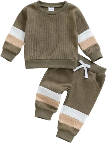 Miniatura 8 de Kuriozud Conjunto de 2 piezas de sudadera con cuello redondo y pantalones deportivos para niños pequeños para otoño e invierno