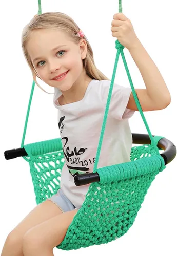 Columpio tejido a mano para niños, asiento de columpio para niños con cuerdas ajustables, juego de columpios Little Tikes, para interiores y Verde