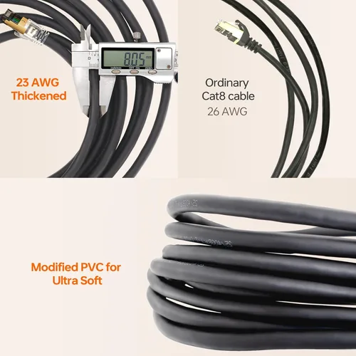 Miniatura 5 de Cable Ethernet Cat 8 de 3 pies, 40 Gbps 2000 MHz blindado (S/FTP), cobre desnudo 23 AWG, cable de conexión ultra flexible para automatización