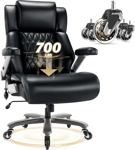 Silla de oficina grande y alta de 700 libras, soporte lumbar ajustable, brazos abatibles 3D, base de metal resistente y ruedas, silla de escritorio