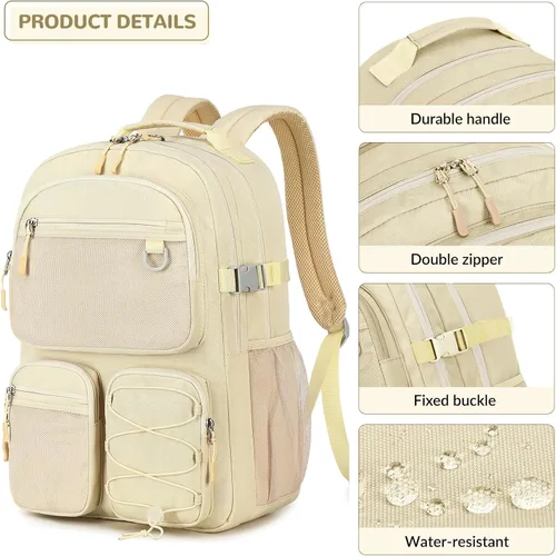 Miniatura 7 de Lohol Mochila resistente al agua con múltiples bolsillos para la escuela, viajes al aire libre, universidad, bolsa para laptop de 15.6 pulgadas