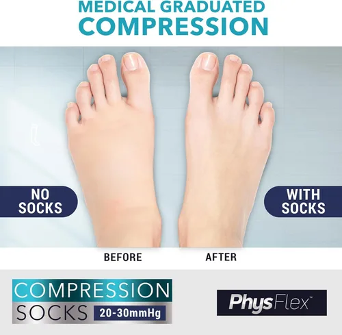Miniatura 7 de PhysFlex Calcetines de compresión para mujeres y hombres, medias de compresión para la circulación, el mejor apoyo para enfermería, embarazo, vuelo