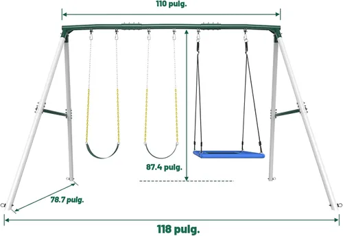 Miniatura 6 de Hapfan Juego de Columpios de Servicio Pesado de 7.3 pies de Altura, 3 Columpios Juegos de Columpios de Metal para Patio Trasero, Conjunto