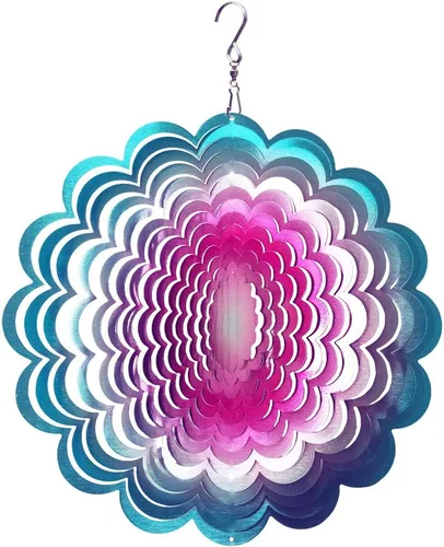 FONMY Molinillo de viento de acero inoxidable colgante 3D para decoración de jardín para interiores y exteriores, diseño de girasol azul y rosa, 12