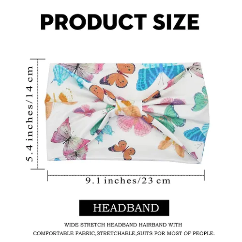 Miniatura 3 de Diademas para el cabello – Diademas bohemias de mariposa elásticas anudadas con estampado floral para mujeres y niñas, paquete de 4 (mariposa A)
