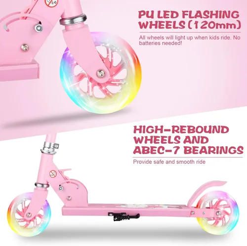 Miniatura 3 de Patinete para niños de 3 a 12 años - Patinetes para niños con ruedas LED iluminadas y manillar ajustable en 3 niveles, patinete rosa plegable