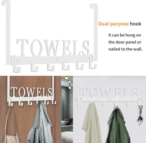 Miniatura 2 de Toallero para colgar sobre la puerta, ganchos para baño, soporte para toallas de baño, soporte para puerta, colgador de toallas de metal para Blanco