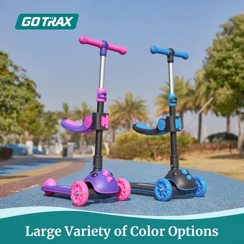 Miniatura 6 de Gotrax KS3 Pro - Monopatín plegable para niños, asiento removible con una sola llave y 3 ruedas PU extra anchas con luces, antideslizante y Azul