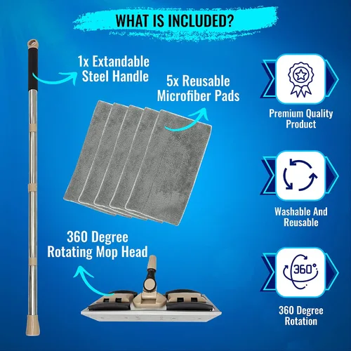 Miniatura 3 de MAYSHINE Trapeador de polvo húmedo y seco de microfibra con 5 almohadillas reutilizables, sistema de trapeador giratorio 360 Uso en madera