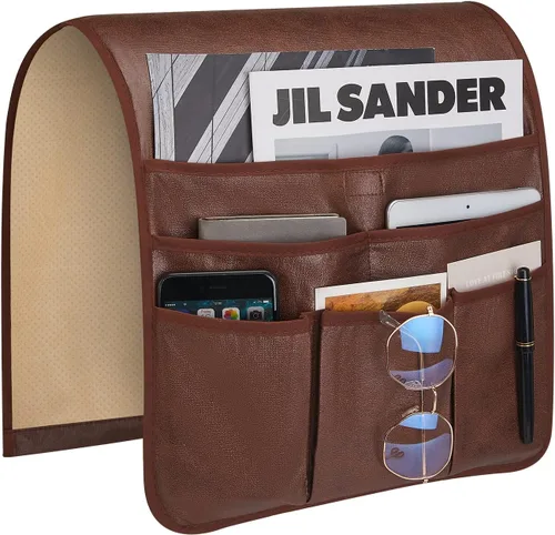 Miniatura 13 de Teniux Soporte para Control Remoto de Cuero Sintético Organizador de Reposabrazos con 6 Bolsillos para sillón reclinable sofá, Organizador de Sillón