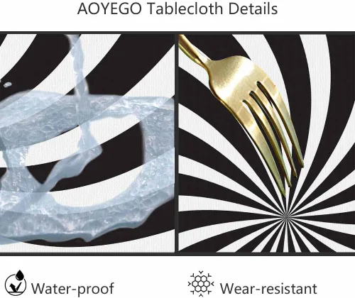 Miniatura 6 de AOYEGO Mantel redondo de 60 pulgadas en negro y blanco con divertidas rayas en espiral, mantel moderno de poliéster para decoración del hogar