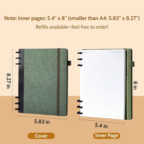 Miniatura 7 de Yoment - Cuaderno de diario de cuero para trabajo, recargable, 224 páginas, 100 GSM, papel grueso, cuaderno de 5 materias con separadores y pestañas