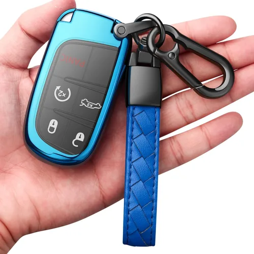 Compatible con llavero Jeep, funda con llave de cuero, protección de TPU suave en forma de llave para Grand Cherokee Renegade Chrysler 200 300 Dodge