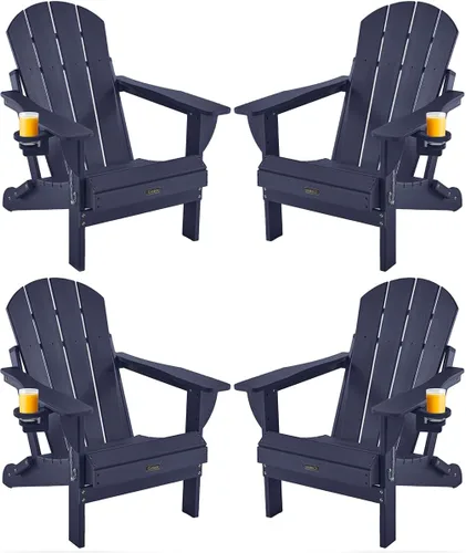 Miniatura 19 de Ciokea Silla Adirondack plegable con textura de madera, silla Adirondack para patio, resistente a la intemperie, silla de plástico para hoguera