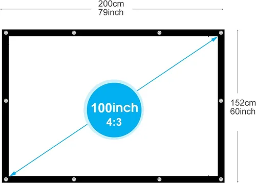 Miniatura 5 de Pantalla de proyección de 60 a 300 pulgadas, pantalla de cine lavable de 2 caras para exteriores, pantalla de cine 4:3 HD 4K plegable, sin arrugas