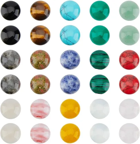 Miniatura 9 de SUPERFINDINGS 46 cabujones de piedras preciosas naturales de 0.236 pulgadas (0.236 in), cuentas de cabujón medio redondo, piedras de 23