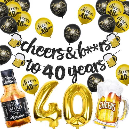 Miniatura 11 de 21st Birthday Anniversary Decorations for Men Women (Black Gold) Gold Foil Balloon, Cheers Cup Foil Balloon for Wedding Anniversary Party Supplies