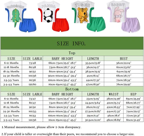 Miniatura 3 de TONWHAR Camiseta unisex con estampado de animales, 2 piezas, de algodón, de manga corta, para el verano