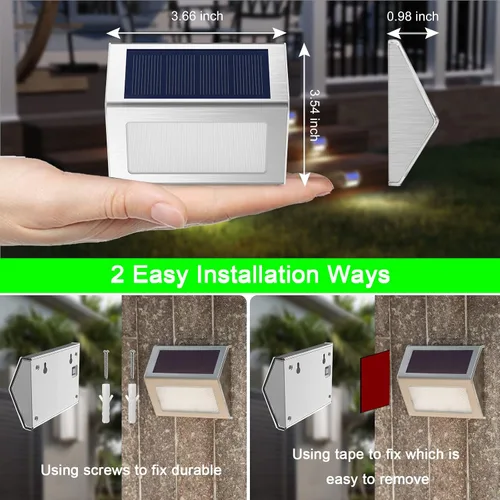 Miniatura 7 de Luces solares de cubierta brillante 3 luces LED de escalera impermeables para valla de acero inoxidable al aire libre lámpara solar para patio