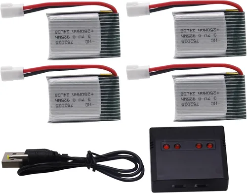 Miniatura 2 de Blomiky Paquete de 4 3.7 V 250 mAh 0.925 Wh MX2.0 Enchufe Recareable Li-po Batería y Caja de Tablero Adecuado para Algunos Pequeños Aviones RC
