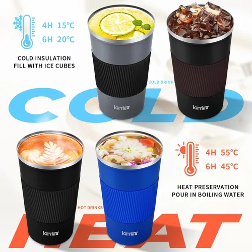 Miniatura 3 de KETIEE Taza de viaje de 12 onzas, taza de café aislada al vacío con tapa a prueba de fugas, vaso de café de viaje de acero inoxidable de doble pared