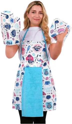 Juego de 4 delantales de cocina, resistente al agua y a las manchas, tela transpirable, guantes y guantes para horno, soporte para ollas, toalla de