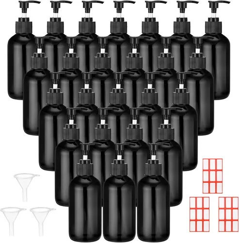 Miniatura 7 de Tanlade 24 botellas de bomba de vidrio de 8 onzas, botella vacía, dispensador de jabón de vidrio con bomba, recipientes recargables y embudos
